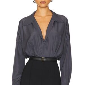 Norma Kamali Oversized Boyfriend Shirt Bodysuit